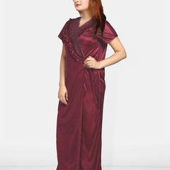 Be You Women Self Design Maxi Nightdress with Robe