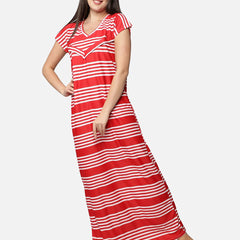 Be You Women Red Printed Maxi Nightdress Nursing / Feeding Gown