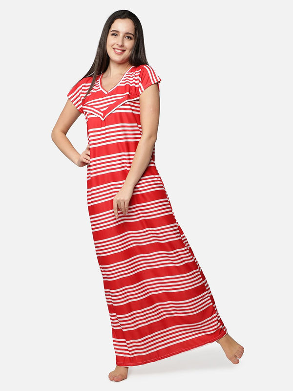 Be You Women Red Printed Maxi Nightdress Nursing / Feeding Gown