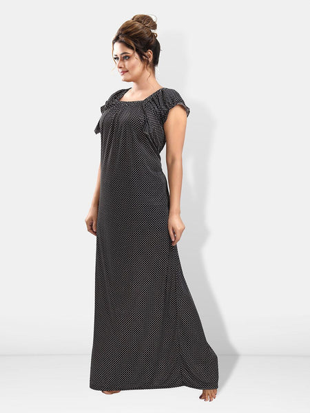 Be You Polka Dots Printed Square Neck Satin Maxi Nightdress