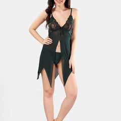 Be You Net Self Design Baby Doll Dress With Thong