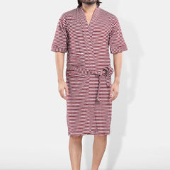 Be You Maroon Striped Cotton Drawstring Knee Length Bath Robe-3XL