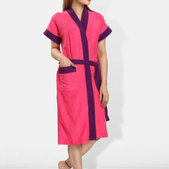 Be You Pink Solid Cotton Drawstring Knee Length Bath Robe