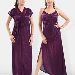 Be You V-Neck Satin Lace Night Suit With Robe
