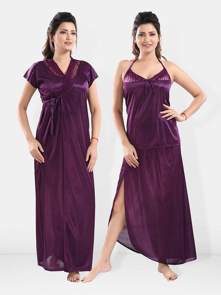 Be You V-Neck Satin Lace Night Suit With Robe