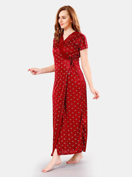 Be You V Neck Lace Satin Maxi Nightdress With Robe