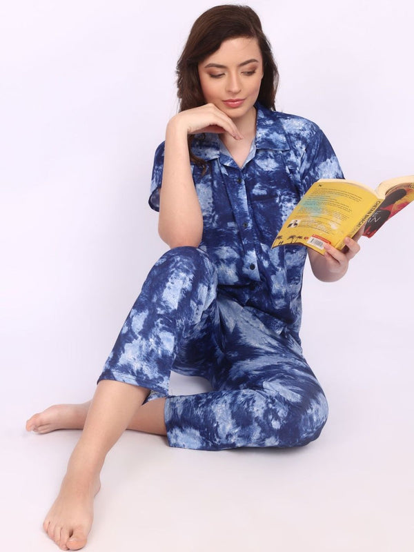 Be You Women Tie-Dye Printed Top & Pyjama Night suit