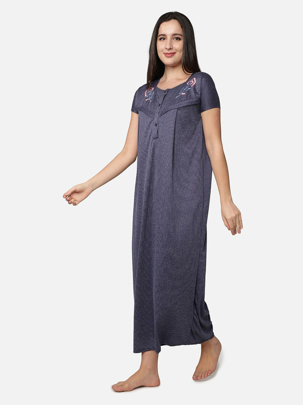 Be You Blue Embroidered Maxi Nightdress