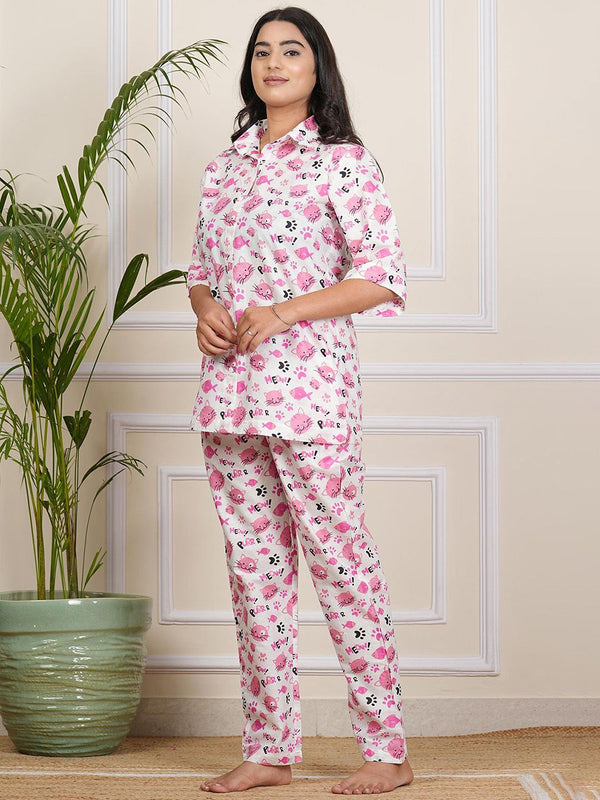 Be You Floral Printed Short Sleeves Shirt With Pyjama