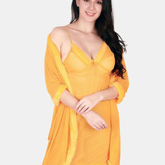 Be You Sleeveless Net Nightdress With Robe