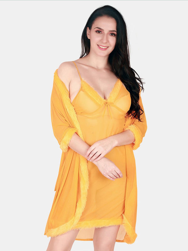 Be You Sleeveless Net Nightdress With Robe
