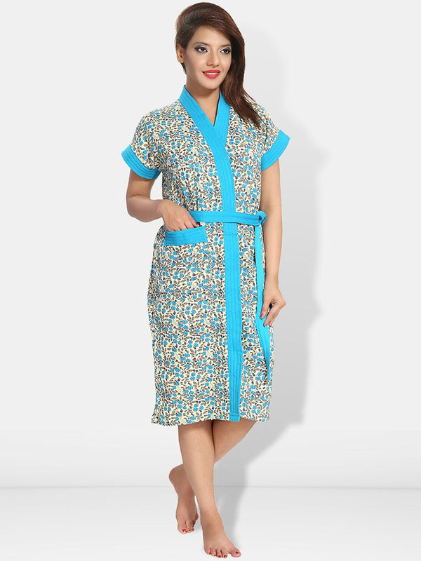 Be You Women Printed Cotton Anti-bacterial Super Soft Bath Robe With Belt
