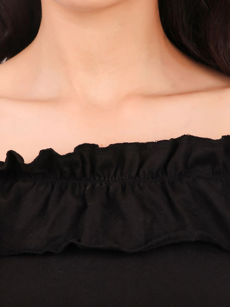 Be You Off-Shoulder Flutter Sleeve Ruffles Cotton Bardot Crop Top