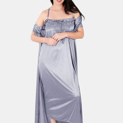 Be You Floral Lace Shoulder Straps Satin Maxi Nightdress With Robe