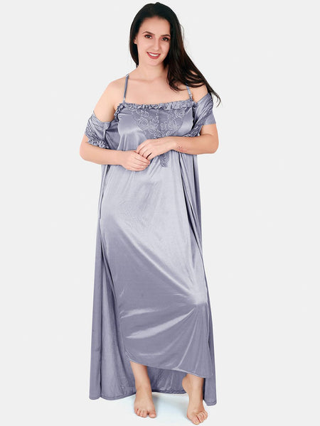 Be You Floral Lace Shoulder Straps Satin Maxi Nightdress With Robe
