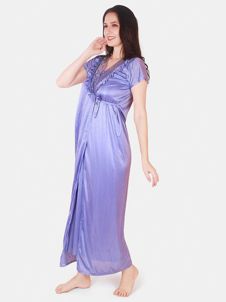 Be You Floral Lace Shoulder Straps Satin Maxi Nightdress With Robe