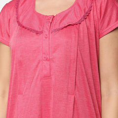Be You Pink Synthetic Striped Maternity / Feeding Gown for women