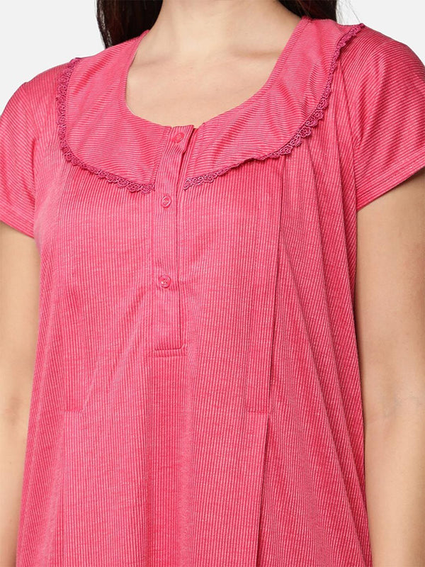 Be You Pink Synthetic Striped Maternity / Feeding Gown for women