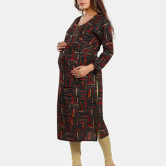 Be You Abstract Printed Round Neck Maternity Kurta