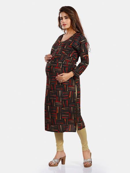 Be You Abstract Printed Round Neck Maternity Kurta