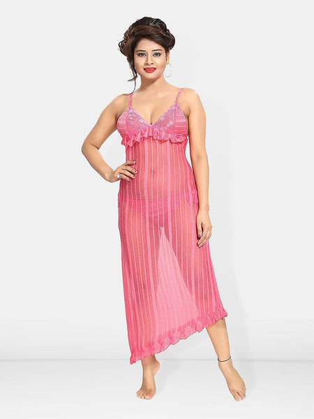 Be You Self Design Shoulder Straps Net Baby Doll With Brief