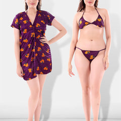 Be You Women Set of 3 Purple Printed Nightdress