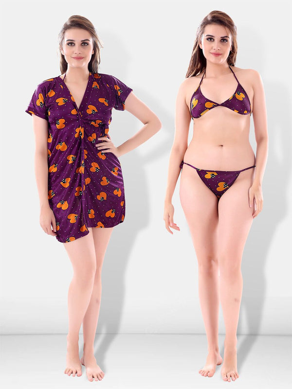 Be You Women Set of 3 Purple Printed Nightdress