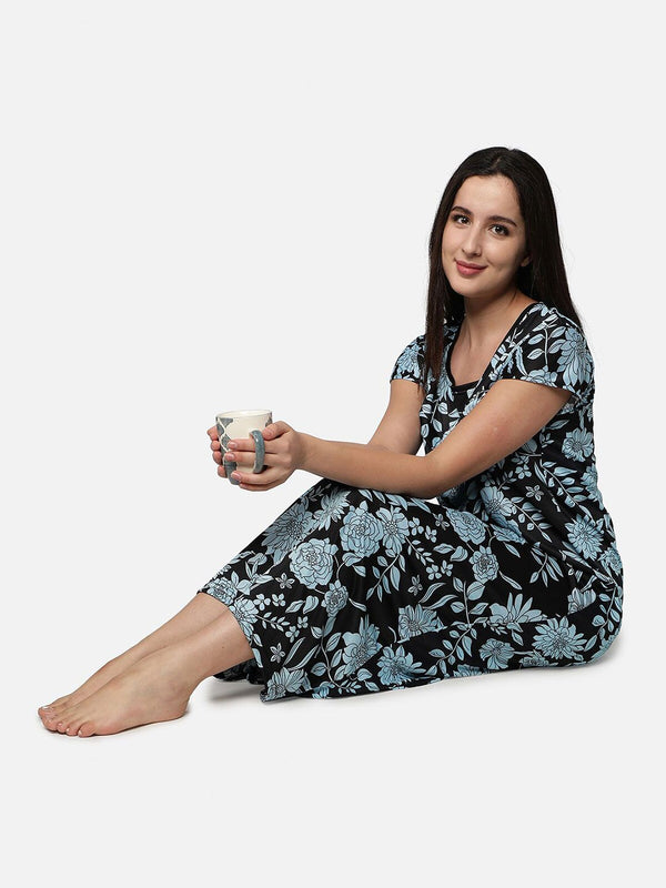 Be You Blue Printed Maxi Maternity Nightdress