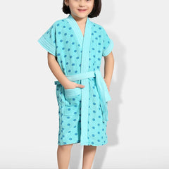 Be You Blue Polka Dots Cotton Drawstring Knee Length Bath Robe