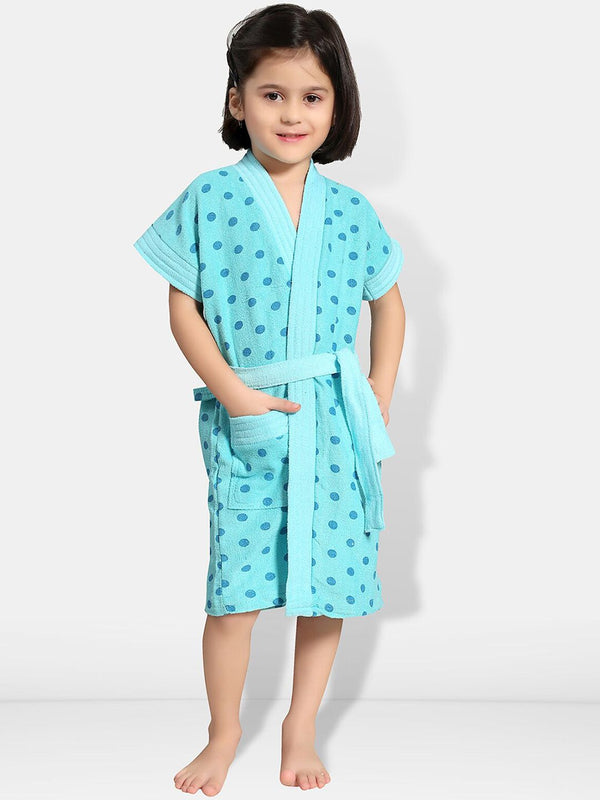 Be You Blue Polka Dots Cotton Drawstring Knee Length Bath Robe