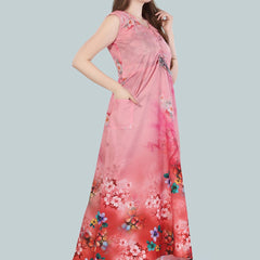 Be You Peach-Coloured Printed Maxi Nightdress