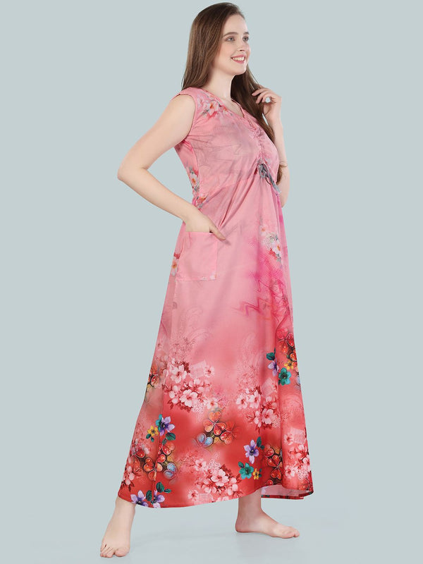 Be You Peach-Coloured Printed Maxi Nightdress