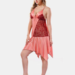 Be You Solid Lace Details Satin Nighty with Robe