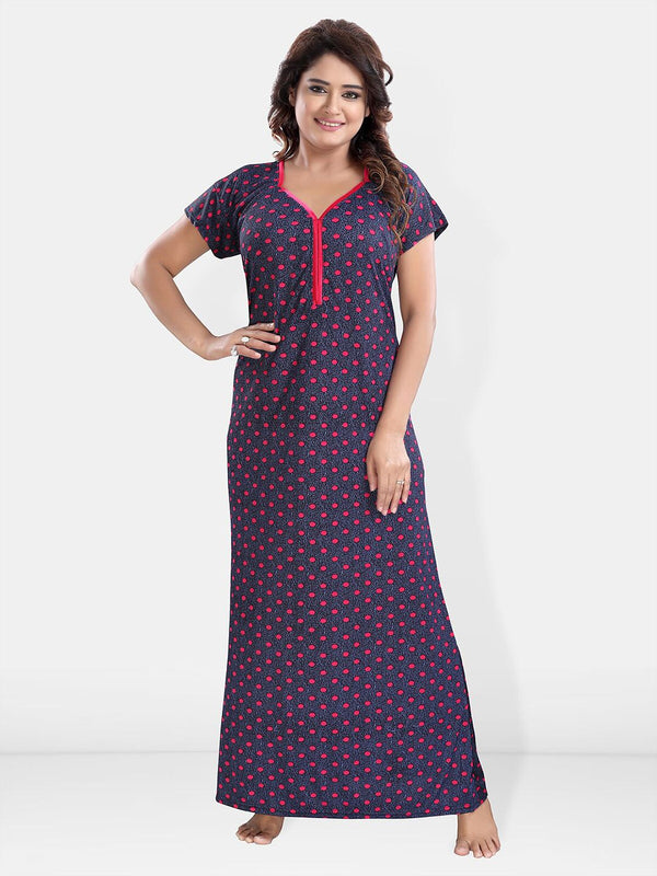 Be You Polka Dot Printed V-Neck Satin Maxi Nightdress