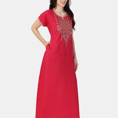 Be You Ethnic Motifs Embroidered Maxi Nightdress