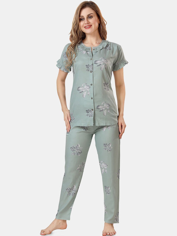 Be You Floral Printed Shirt And Pyjama Night Suit