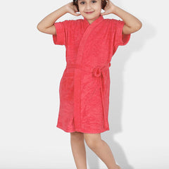 Be You Peach Solid Cotton Drawstring Knee Length Bath Robe