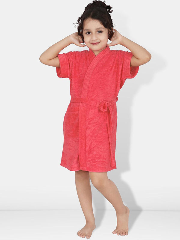 Be You Peach Solid Cotton Drawstring Knee Length Bath Robe