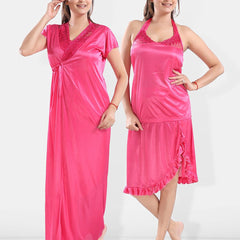 Be You Shoulder Strap Neck Satin Night Suit With Robe