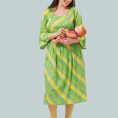 Be You Women Striped Bell Sleeves Maternity Kurta