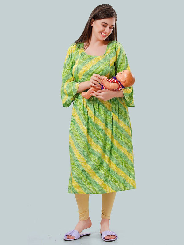 Be You Women Striped Bell Sleeves Maternity Kurta
