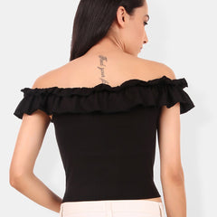 Be You Off-Shoulder Flutter Sleeve Ruffles Cotton Bardot Crop Top