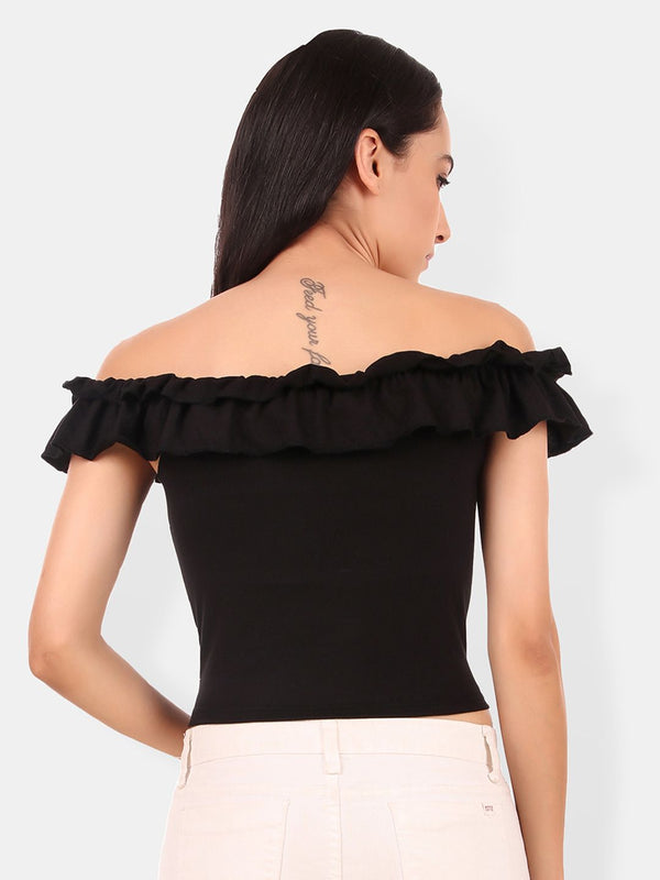Be You Off-Shoulder Flutter Sleeve Ruffles Cotton Bardot Crop Top