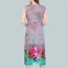 Be You Women Grey & Green Printed Nightdress