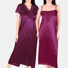 Be You Floral Lace Shoulder Straps Satin Maxi Nightdress With Robe