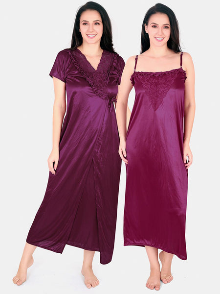 Be You Floral Lace Shoulder Straps Satin Maxi Nightdress With Robe