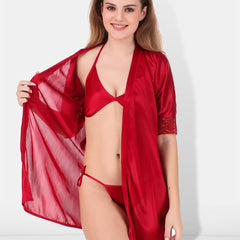 Be You Non-Wired Non Padded Lingerie Set With Robe BUF-3-PCS-SET-2252-L