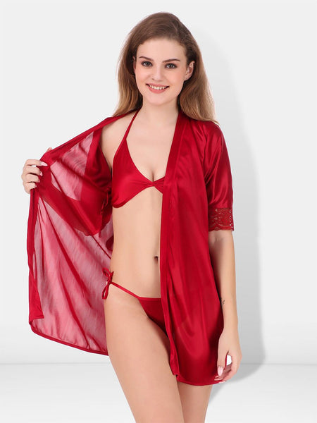 Be You Non-Wired Non Padded Lingerie Set With Robe BUF-3-PCS-SET-2252-L
