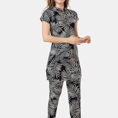 Be You Tropical Printed Mandarin Collar Longline Night Suit