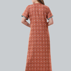 Be You Peach-Coloured Embroidered Maxi Nightdress